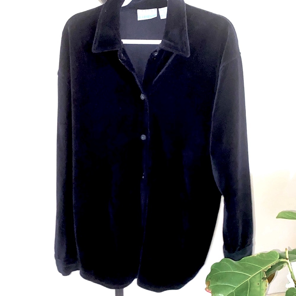 Vintage Casual Elements women’s black velour button blouse - SIZE MEDIUM